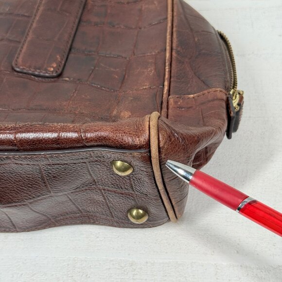 Fossil Croc Embossed Leather Satchel Brown Structured Shoulder Bag - Picture 11 of 16